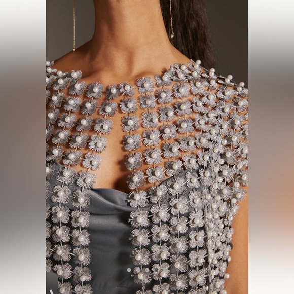 🍀SUPER RARE🍀 Anthropologie NWT Floral Beaded Cape Pearl Mesh Vest Cape ALL. - Picture 3 of 15